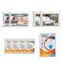 Kit Cama King 9pçs Travesseiros ART200 e Confort 5 e Capas Kit Cama King 9pçs Travesseiros ART200 e Confort 5 e Capas