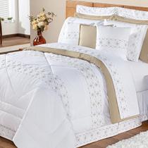 Kit Cama King Damasco Bege 200 Fios 11 Peças