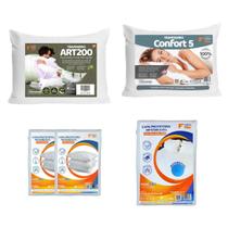 Kit Cama King Size Travesseiros ART200 e Confort 5 com Capas Kit Cama King Size Travesseiros ART200 e Confort 5 com Capas