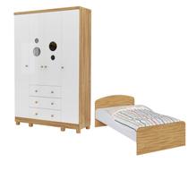 Kit Cama Lua Montessori e Guarda Roupa Bolinha 4 Portas MDF -