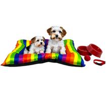 Kit Cama Orgulho LGBTQIA+ Pet Médio Potes Água Ração Coleira Bolinha