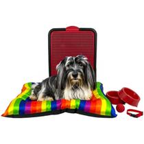 Kit Cama Orgulho LGBTQIA+ Pet Médio Sanitário e Comedouros Coleira Bola