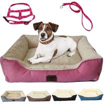 Kit Cama Peluciada Confort 50X40 Cm E Coleira Peitoral Pet