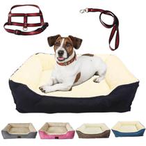 Kit Cama Peluciada Confort 50X40 Cm E Coleira Peitoral Pet