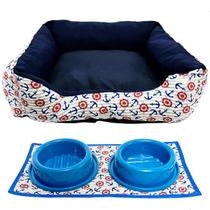 Kit Cama Pet Cachorro Com Zíper Lavável Comedouro Tapete - P