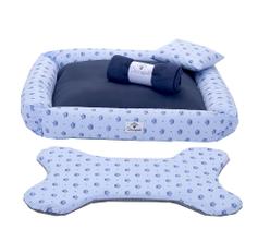 Kit Cama Pet Cachorro Ou Gato Realeza Azul Tam: G 04 Peças