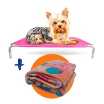 Kit Cama Pet Suspensa Tamanho M Rosa + Manta Pet Soft Mantinha Para Gato Cachorro Coberta Quentinha