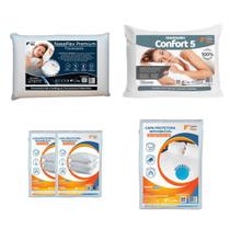 Kit Cama Queen Size Travesseiros Nasa e Confort 5 com Capas Kit Cama Queen Size Travesseiros Nasa e Confort 5 com Capas