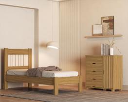 Kit Cama Solteiro Para Quarto MDF Com Cômoda 4 Gavetas 1 Porta Sapateira Bela Design Moderno