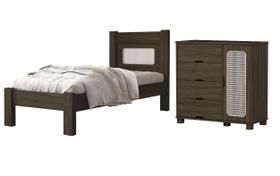 Kit Cama Solteiro Para Quarto MDF Com Cômoda 4 Gavetas Com 1 Porta Sapateira Design Atemporal Moderno Linha Clara