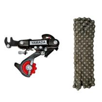 Kit Cambio Traseiro C/ Gancheira Yamada 7v E Corrente 116 Elos Fina 7 Velocidades Para Bike Biciclet