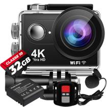 KIT Câmera De Ação H9RS 4K + Cartão 32GB + Bateria Extra Microfone Externo Estabilizador EIS Controle WiFi Sport
