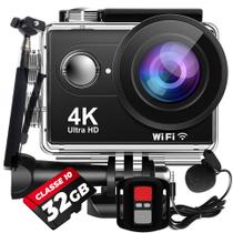 KIT Câmera De Ação H9RS 4K Microfone Externo Estabilizador EIS Controle WiFi Sport Moto + Bastão + 32GB