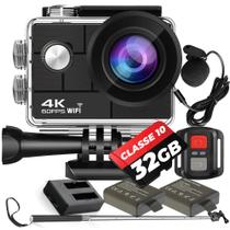 Kit Câmera De Ação H9RS 4K Microfone Externo Estabilizador EIS Sport + 02 Baterias+ Carregador+ Bastão+32GB