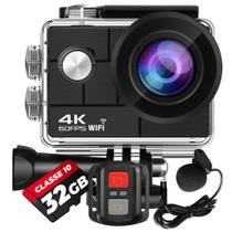 KIT Câmera De Ação H9RS + Cartão 32GB 4K Microfone Externo Estabilizador EIS Controle WiFi Sport Moto