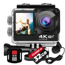 KIT Câmera De Ação S60 4K + Cartão 32GB Microfone Externo Estabilizador EIS Controle WiFi Filmadora Sport