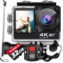 KIT Câmera De Ação S60 4K Microfone Externo Estabilizador EIS Controle WiFi Sport Moto + Bastão + 32GB