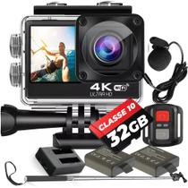 Kit Câmera De Ação S60 4K Microfone Externo Estabilizador EIS Sport + 02 Baterias+ Carregador+ Bastão+32GB