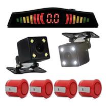 Kit Câmera de Ré 4 Leds Estacionamento + Sensor Vermelho 18mm