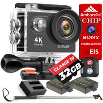 Kit Câmera Eken H9R 4K WiFi 32GB+ 02 Baterias+ Carregador+ Bastão Estabilizador de Imagem EIS Controle Remoto