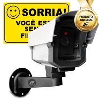 Kit Câmera Falsa Com Led P/ Segurança + Placa De Advertência