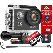 Kit Câmera Filmadora Eken H9R 4K Wi-Fi + 32GB + bastão Monopod Estabilizador de Imagem EIS Controle Remoto