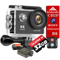Kit Câmera Filmadora Eken H9R 4K Wi-Fi + 32GB + Bateria Extra Estabilizador de Imagem EIS Controle Remoto