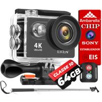 Kit Câmera Filmadora Eken H9R 4K Wi-Fi + 64GB + bastão Monopod Estabilizador de Imagem EIS Controle Remoto