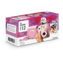 Kit Câmera Fuji Film Instax Mini 12 com Filme 10 Fotos e Bolsa Spray Art Rosa