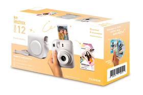 Kit Câmera Fujifilm Instax Mini 12 Branca + Pack 10 filmes Macaron + Bolsa Branco Marfim