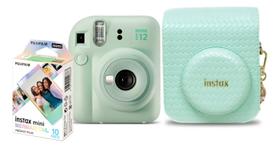 Kit Câmera Instantânea Fujifilm Instax Mini 12 Verde Mermaid com Bolsa e Filme 10 Fotos