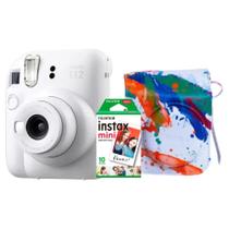 Kit Câmera Instax Mini 12 Branco + 10 fotos + Bolsa Spray