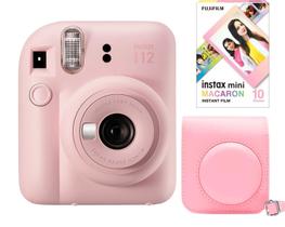 Kit Camera Instax Mini 12 com Fotos e Bolsa Rosa Portátil