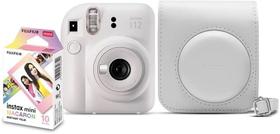 Kit Câmera Instax Mini 12 com pack 10 fotos Macaron e Bolsa Branco Marfim