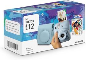 Kit Câmera Instax Mini 12 com pack 10 fotos Spray Art e Bolsa Azul Candy