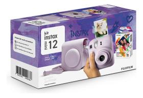 Kit Câmera Instax Mini 12 com pack 10 fotos Spray Art e Bolsa Lilás Candy