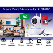 Kit Câmera Ip P2p 1.3mp Wifi Com 2 Antenas E Cartão De Memória 64gb