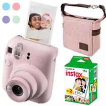 Kit Câmera Revela Foto Instax Mini 12 Rosa + Filme 20 Fotos + Bolsa