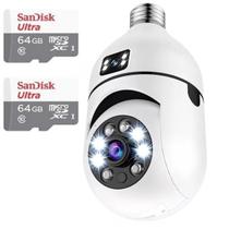 Kit Câmera Segurança Wifi Dupla Lentes Lâmpada Visão Noturna 360 Ultra Moderna FULL HD1080p + 2 Cartão 64 GB