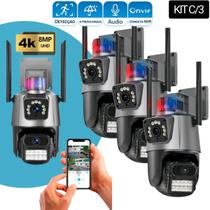 Kit Câmeras De Segurança Externa Wife 4k Lente Dupla Fixa e Giratoria Com Sirene Policial Alarme