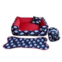 kit caminha cachorro médio cama para pet até12kg cama + edredom e tapete ( vermelho )