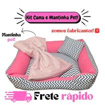 Kit caminha pet 3pcs cama +cobertor mantinha +travesseirinho ziper removivel enchimento siliconizado