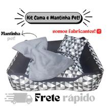 Kit caminha pet 3pcs cama +cobertor mantinha +travesseirinho ziper removivel enchimento siliconizado