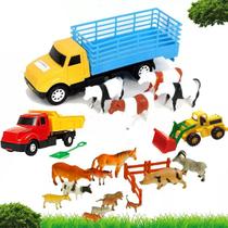 Kit Caminhão Animais Brinquedo Infantil Trator Fazenda 27 Peças Boi Vaca Carneiro Cachorro Cabrito - Bs toys