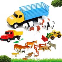 Kit Caminhão Animais Brinquedo Infantil Trator Fazenda 27 Peças Boi Vaca Carneiro Cachorro Porco - Bs toys