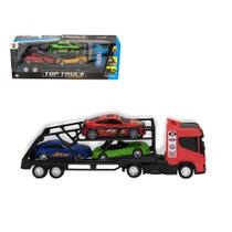 Kit Caminhão Boiadeiro Cegonheira com 4 Bois Acessórios + 3 carrinhos Cores Diferentess