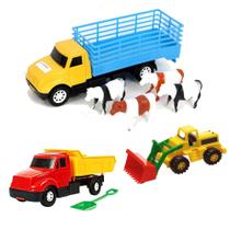 Kit Caminhão Bois Animais Brinquedo Infantil Trator Pá Carregadeira Fazenda Kit Caminhão Bois Animais Brinquedo Infantil Trator Pá Carregadeira Fazenda