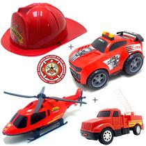 Kit Caminhão Bombeiro + Capacete Grande Brinquedo Menino - Bs Toys