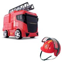 Kit Caminhão Bombeiro Solta Agua de Verdade e Capacete Bombeiro Infantil