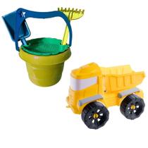 Kit Caminhão Brutos Truck Caçamba Brinquedo Baldinho Praia Criança Infantil